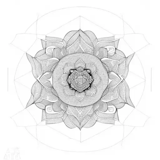 A geometric design incorporating the four favorite flowers in a symmetrical pattern tattoo design idea