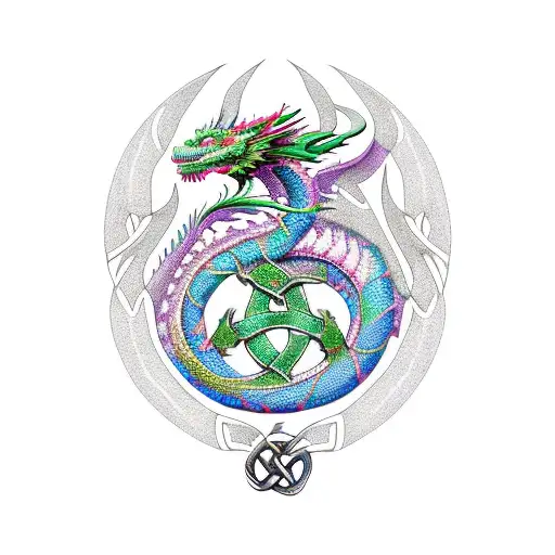 Dragon with celtic symbols tattoo design idea