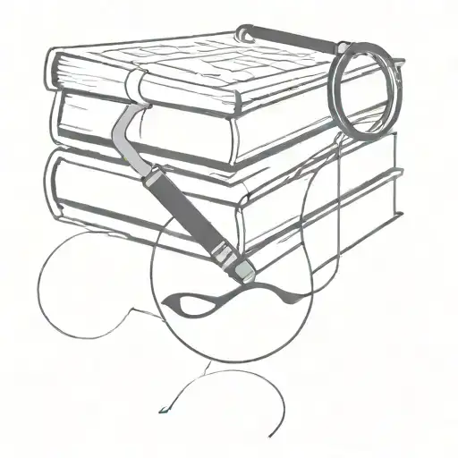 A stack of books with a magnifying glass hovering above, symbolizing exploration and curiosity tattoo design idea