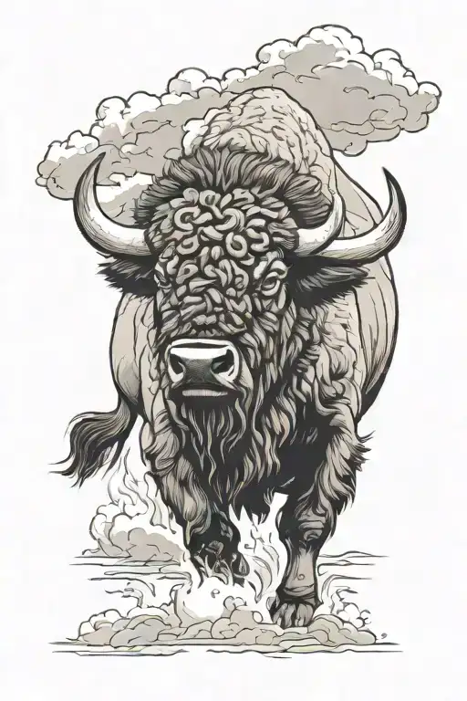 bison facing storm tattoo design idea