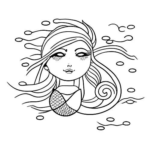 A simple outline of a mermaid gazing at a full moon tattoo design idea