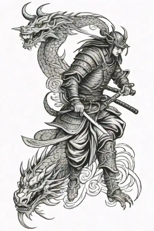 samurai and dragon tattoo design idea