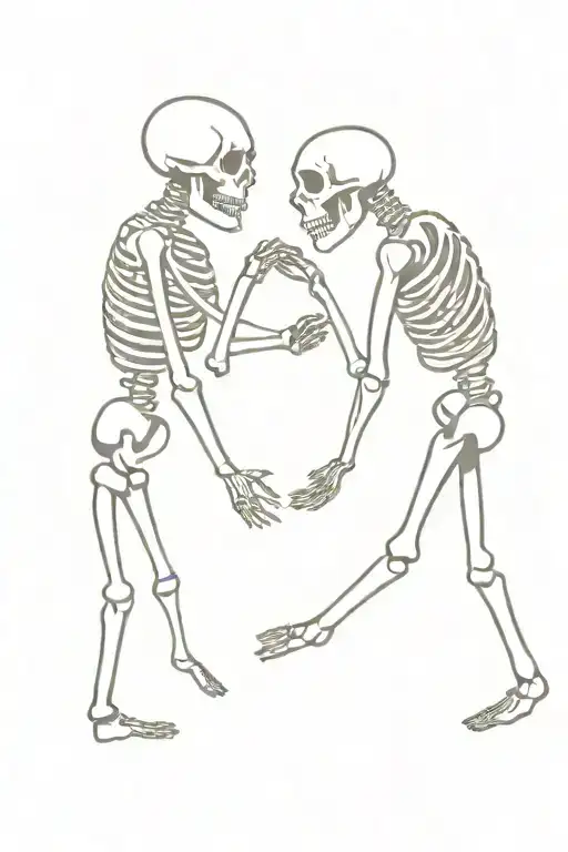 slow dancing skeletons holding hands in love tattoo design idea