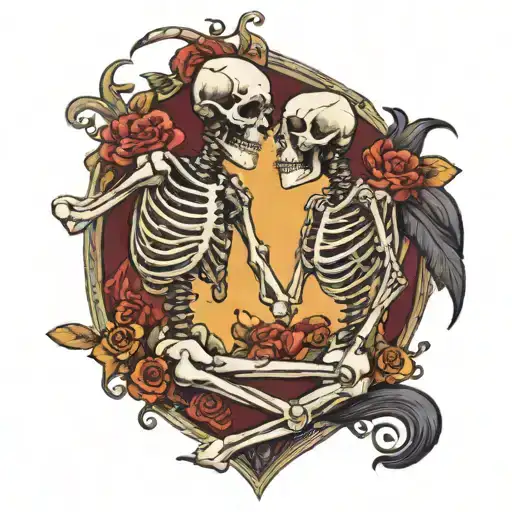 two slow dancing skeletons tattoo design idea