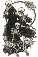 two slow dancing skeletons holding hands tattoo design idea
