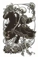 two slow dancing skeletons holding hands tattoo design idea