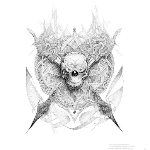 A trio of Moiras weaving the threads of fate with intricate patterns tattoo design idea