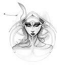 An abstract representation of Atropos, the Moira who cuts the thread of life, using bold black lines tattoo design idea