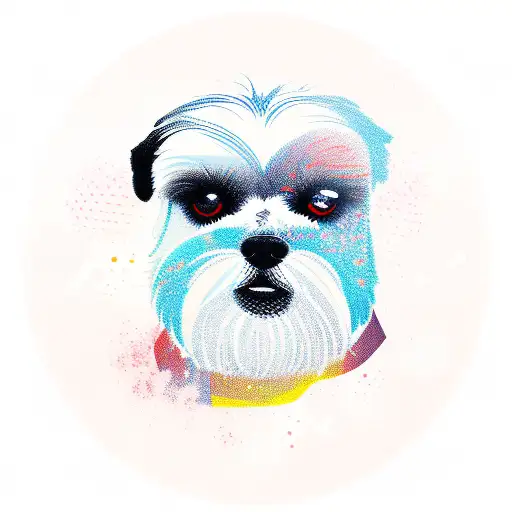 A front shot, with a nice bokeh of a guy riding an MTB with his pet Shih-Tzu on his shoulder. tattoo design idea