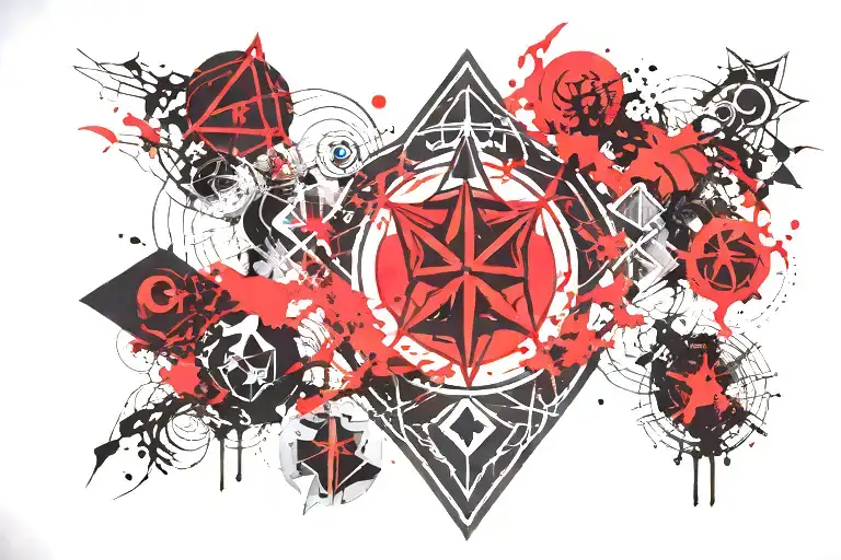 magic the gathering symbols on cards in a fan shape tattoo design idea