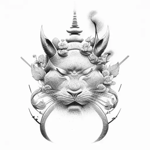 guerrier samouraï, sakuras,porte torii et carpe koï tattoo design idea