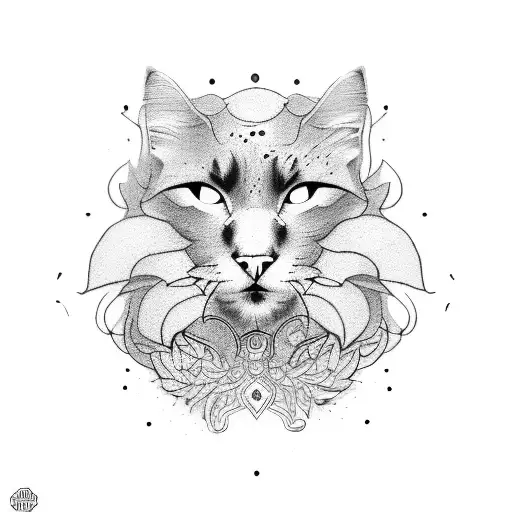 outline of goldendoodle and black cat tattoo design idea