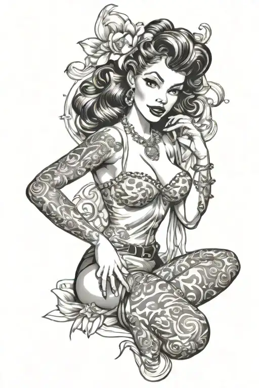 pin up girl nude woman posing tattoo design idea
