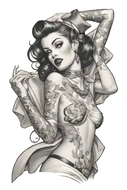 pin up girl nude woman tattoo design idea