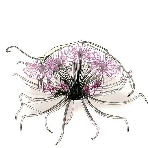 a long seam from palm to elbow this spider lily tattoo design idea