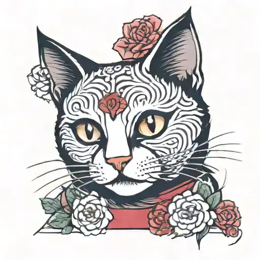 black cat with white chest patch and a ruby diamond tattoo design idea