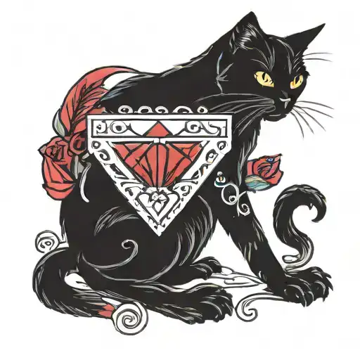 black cat with white chest patch and a ruby diamond tattoo design idea
