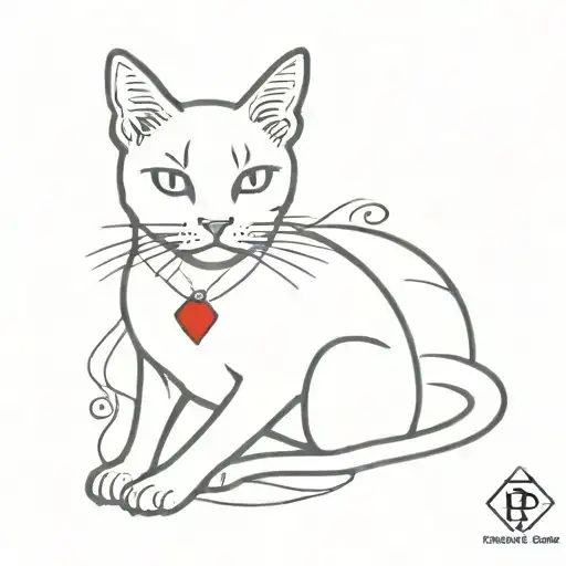 black cat with white chest patch and a ruby diamond tattoo design idea