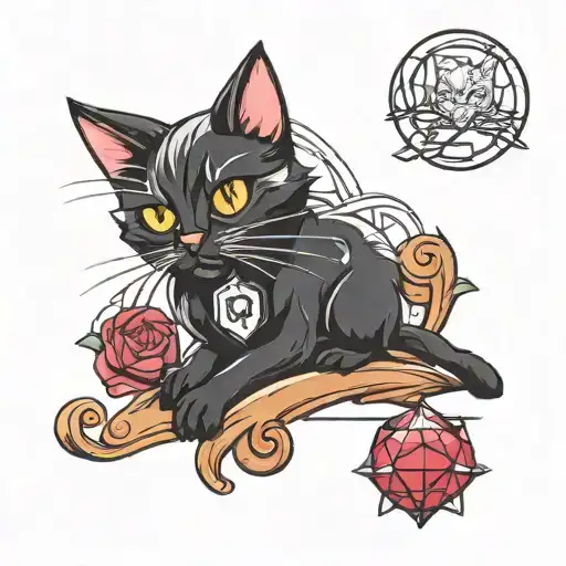 black cat with white chest patch and a ruby diamond tattoo design idea