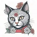 black cat with white chest patch and a ruby diamond tattoo design idea