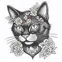 black cat with white chest patch and a ruby diamond tattoo design idea