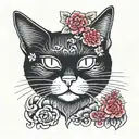 black cat with white chest patch and a ruby diamond tattoo design idea