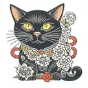 black cat with white chest patch and a ruby diamond tattoo design idea