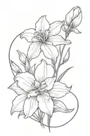 aster flower, iris flower, daffodil, larkspur flowers intertwined tattoo design idea