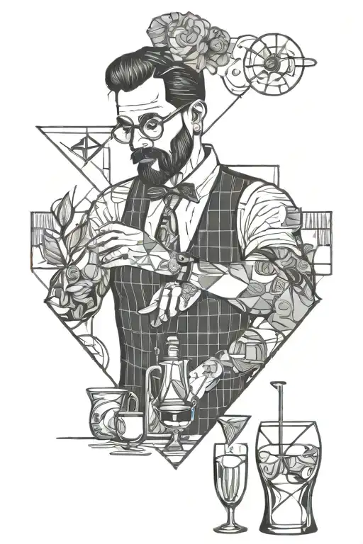 bartender and cocktail maker boston tattoo design idea
