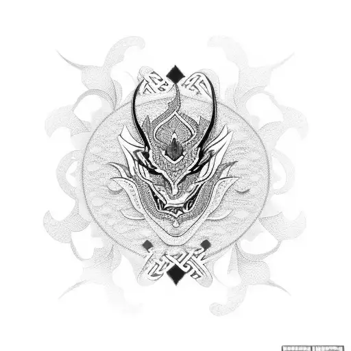 blue dragon style mixed Asian flowers Marrocan design Māori shapes  tattoo design idea