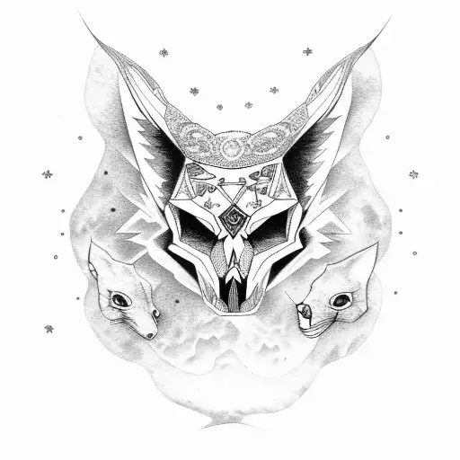 moon skull fox tattoo design idea