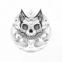 moon skull fox tattoo design idea