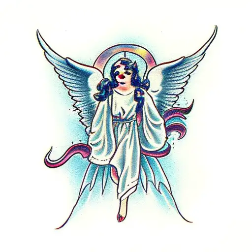 angel and demon in an hour glass tattoo design idea