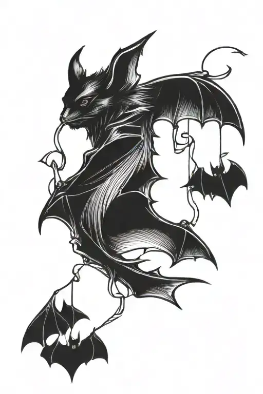 Bat hanging tattoo design idea