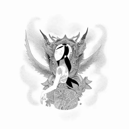 Japanese girl held captive by the devil tattoo design idea