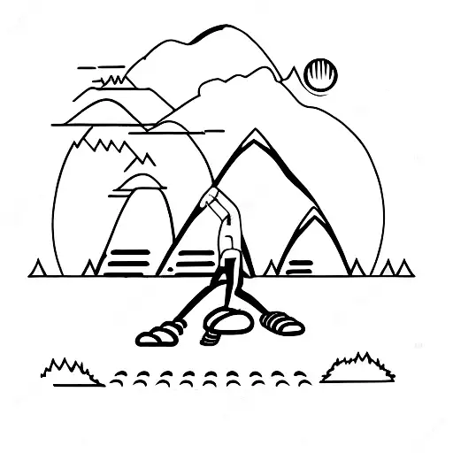 3 brother climbing mountain and 1 fall then another brother hold the hand the falling brother. third one coming for help tattoo design idea