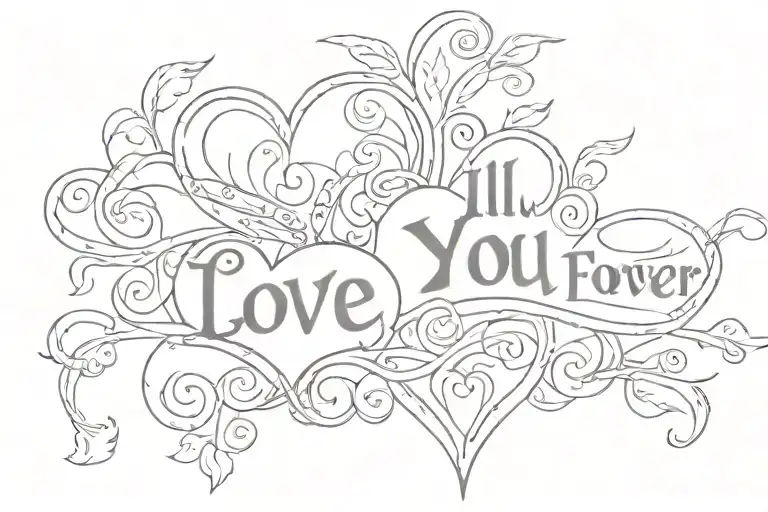 hearts and the words written ill love you forever i need you for always  tattoo design idea