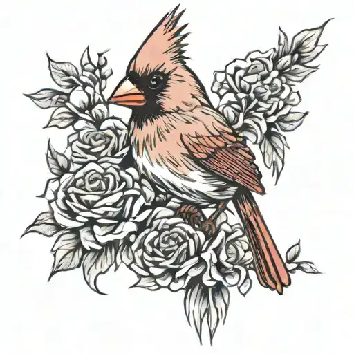 a cardinal bird with rose pedals as feathers tattoo design idea