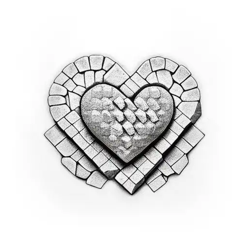 3d heart made from bricks with some bricks missing having flowers and snakes coming out  tattoo design idea