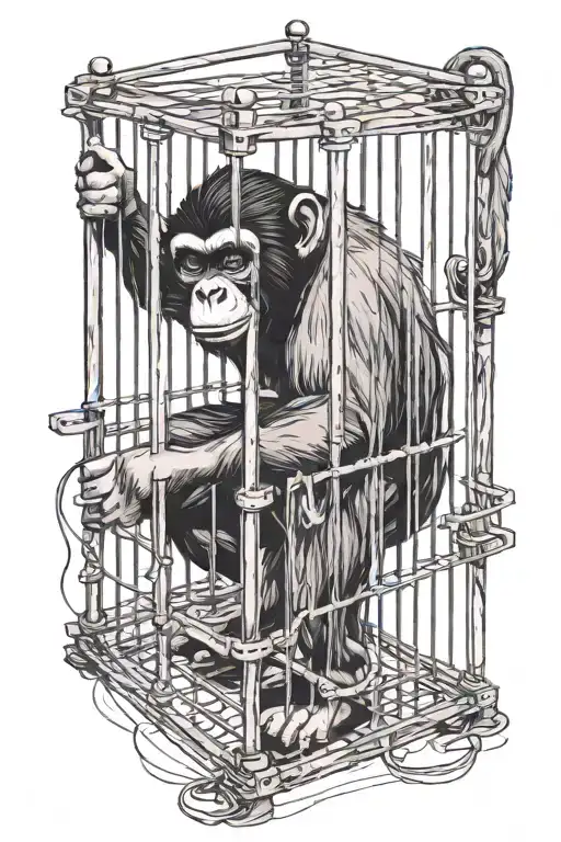 evil mean monkey in a cage trying to get out  tattoo design idea
