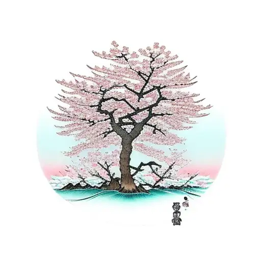 cherry blossom tree woth falling flowers  tattoo design idea