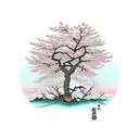 cherry blossom tree woth falling flowers  tattoo design idea