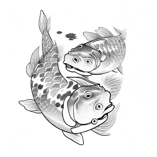 Koi Fish and pig with leafs  tattoo design idea