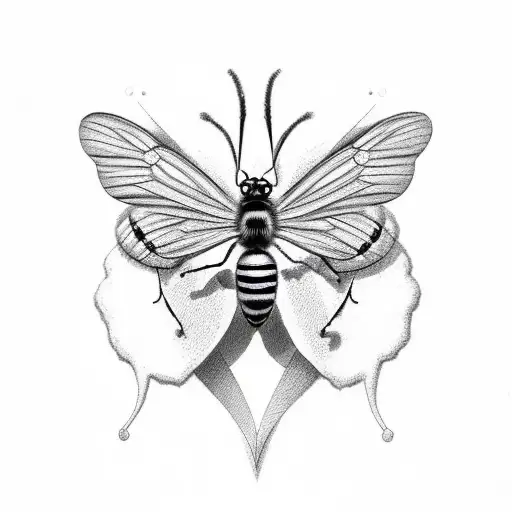 half a bee and half a butterfly with space in between  tattoo design idea