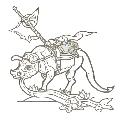 un tatuaje que junte los siguientes videojuegos: Zelda Breath of the Wild, Outer Wilds, Red dead redemption 2 y Bioshock tattoo design idea