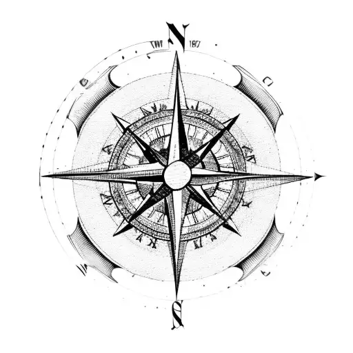 A compass rose with musical notes and coffee beans as the cardinal directions tattoo design idea