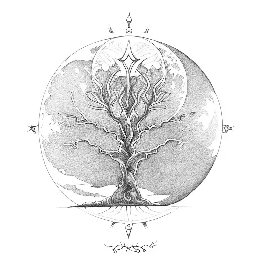 Tree of Life, as above so below, moon, sun, tarot tattoo design idea