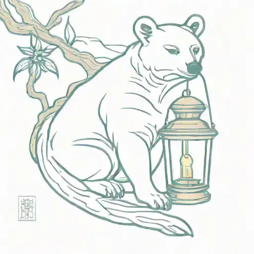 taiwan famosa bear lying down hanging onto taiwan lantern with blue magpie tattoo design idea