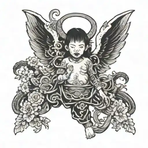angel demon child tattoo design idea