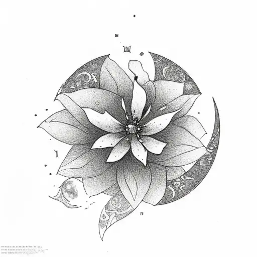 moon and jasmine flower tattoo design idea